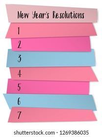 New Year Resolutions challenge vector template. Motivation social media post design. Self improvement resolution, new year goals outline. Life organization board. Blank wish list sticky badges.