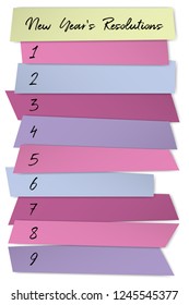 New Year Resolutions list vector template for plans. Annual motivation banner design. New start chance, year resolution challenge concept. List of blank memo notices. Business infographics.