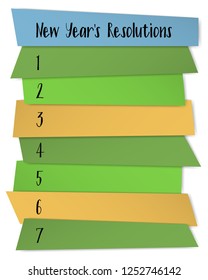 New Year Resolutions list vector template for goals. List of blank memo notices. Self improvement resolution, new year goals outline. Purpose letter writing. Motivation social media post design.