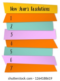 New Year Resolutions list vector template for plans. Future thinking graphics. Health, career, family, diet, job planning element. List of blank memo notices. Annual inspiration poster design.