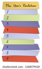 New Year Resolutions list vector template for plans. To do list blank sticky notes. Self improvement resolution, new year goals outline. Motivation social media post design. Life organization board.