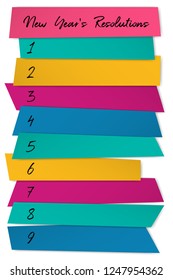 New Year Resolutions self improvement template. Future thinking graphics. New start chance, year resolution challenge concept. Motivation social media post design. List of blank memo stickers.