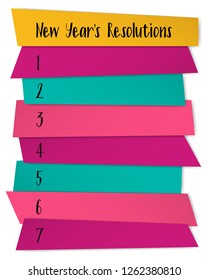 New Year Resolutions self improvement template. Blank wish list sticky badges. Success strategy resolution, plans new year vision. Purpose letter writing. Annual motivation banner design.