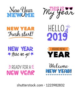 New Year resolutions set with typography and cool bright elements