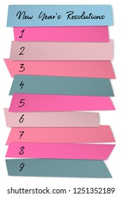 New Year Resolutions sticky notes vector template. To do list blank sticky notes. Future resolution concept, goals for new year. Future thinking graphics. Annual inspiration poster design.