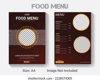 new year restaurant food menu design template, modern vector a4 size menu design layout. 