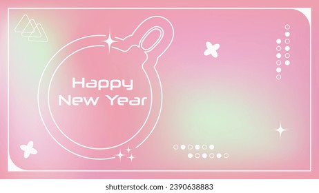 New Year retro Banner in abstract y2k style. Design template with stars, shapes, decorations on Pale colorful background. Vector illustration with 2000s pastel gradients.