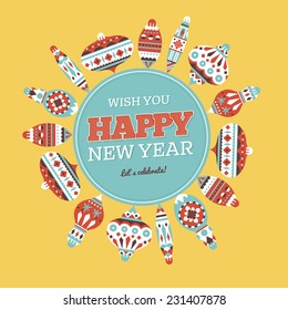 New Year Retro Round Composition Card