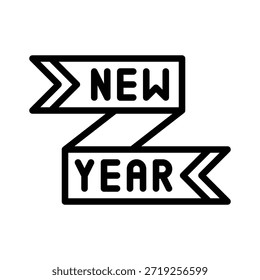 New Year Ribbon Banner Vector Illustration, Line Style Icon