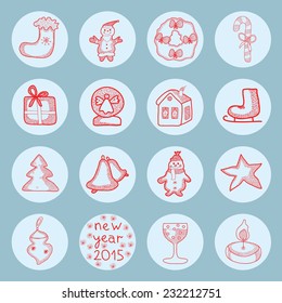 New year round icons flat set vector graphic illustration design art