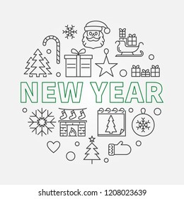 New Year round vector concept illustration or greeting card in thin line style