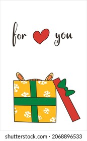 New Year s cartoon tiger in box with a gift. Vector illustration isolated. Postcard for the holidays. Symbol of the year 2022 Merry christmas poster EPS For you text