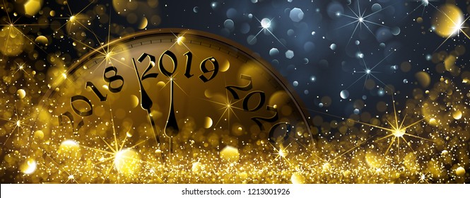  New Year s Eve 2019. Festive Old Clock Vector illustration