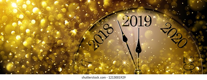  New Year s Eve 2019. Festive Old Clock Vector illustration