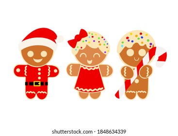 New Year s gingerbread cookies in the form of Christmas characters. Festive winter symbols isolated on white background in flat design. Cartoon colorful illustration