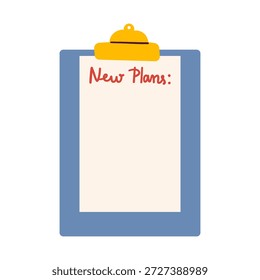 Lista de resoluções de ano novo e novos planos, arquivo azul isolado no branco, ilustração de novo início, ilustração desenhada à mão, design plano para motivação .