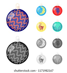 New Year s Toys cartoon,monochrome icons in set collection for design.Christmas balls for a treevector symbol stock web illustration.