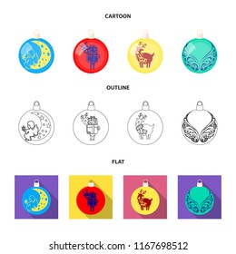 New Year s Toys cartoon,outline,flat icons in set collection for design.Christmas balls for a treevector symbol stock web illustration.