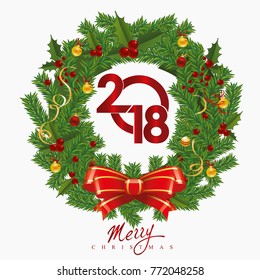 New Year s wreath with the inscription. Vector illustration.