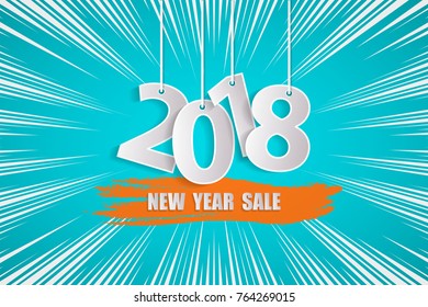 New Year sale 2018 cyan and orange concept. Vector illustration