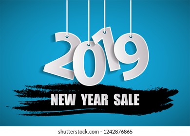 New Year sale 2019 blue concept. Vector illustration