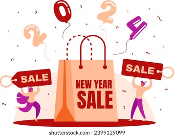 New Year Sale 2024 Creative Scene - Flat Illustration	