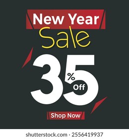 New Year Sale 35%Off Banner , new year sale discount banner template promotion design for business , illustration design .eps
