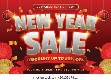 new year sale 3d text effect and editable text effect with lanterns and Chinese ornaments