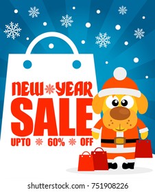 New Year sale background with dog  upto 60% off.Vector illustration