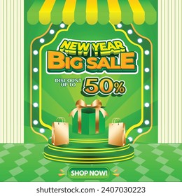 NEW YEAR SALE BACKGROUND SOCIAL MEDIA BIG DISCOUNT CASHBACK 50 PERCENT SPECIAL PROMO OFFERING 6