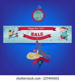 New Year sale banner and Christmas design elements. Vector Illustration