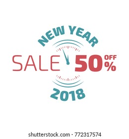 New year sale banner with clock and circle decoration elements