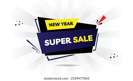 New Year Sale banner editable template with a light yellow and dark blue gradient on a white background, accented with bold red shapes perfect for festive promotions and seasonal discounts.