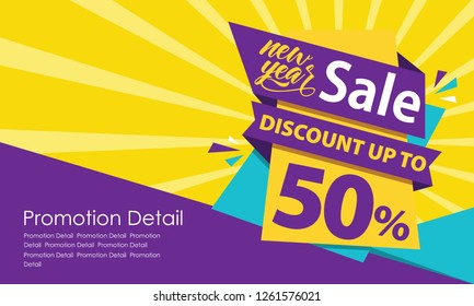 
New Year Sale Banner and Poster. 50% off. Promotion Banner and Poster Discount Vector illustration