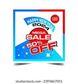 new year sale banner, sales banner 2024, mega sale, advertisement template, exclusive new year tempplate 2024, vector, illustration, banner, ad banner