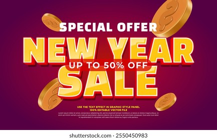 New year sale banner with special offer on gradient background. vector sale illustration