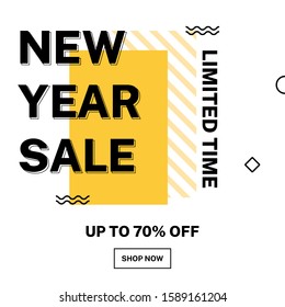 New year sale banner template, special offer discount poster for your business or social media. Modern vector illustration