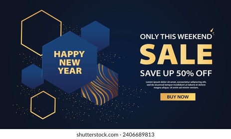 
"New Year Sale: Captivate shoppers with our blue-themed banner template, combining style and savings to kick off the year in a refreshing way, inviting them to grab fantastic deals!"