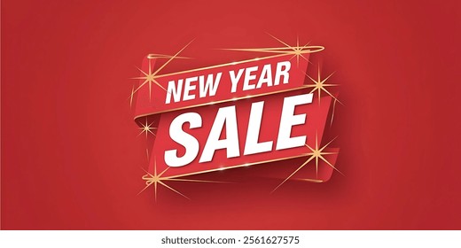 NEW YEAR SALE creative banner, minimalistic flat vector illustration, plain background