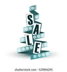 New Year sale design template. Stylized christmas tree in on white background. Vector illustration