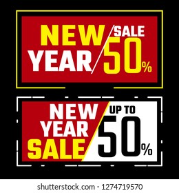 New Year Sale discount banner template for use in design.
Perfect For Logo, Sale banner, Icon, headline. Eps10 vector.