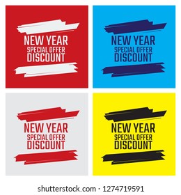 New Year Sale discount banner template for use in design.
Perfect For Logo, Sale banner, Icon, headline. Eps10 vector.