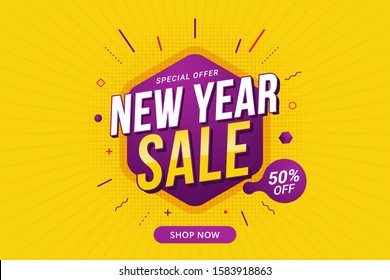 New Year sale discount banner template promotion design for business