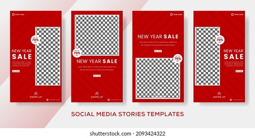 New year sale discount banner premium for social media stories post. premium vector