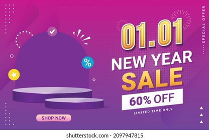 New Year sale discount banner template promotion