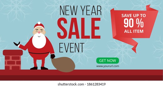 new year sale event banner ready for use, New Year sale event design. Christmas banner, Horizontal christmas poster, greeting cards, headers, website, etc