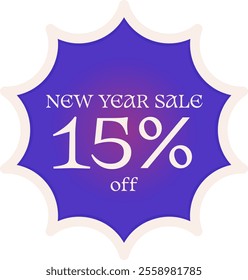 New Year Sale Fifteen Percent Discount Vector Sticker Tag