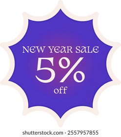 New Year Sale Five Percent Discount Vector Sticker Tag