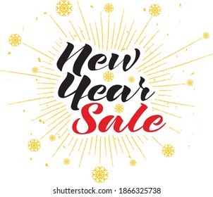 New year sale lettering with snowflakes background