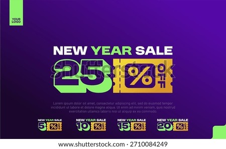 New Year Sale Logotype Pack 5 10 15 20 25 Percent Off Bold Pop Ticket Design